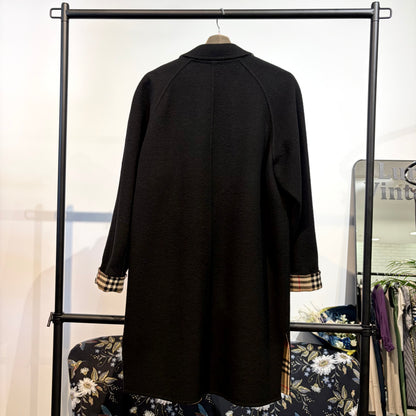 BURBERRY ウール カシミヤ コート ブラック ノバチェック 38 レディース TT006