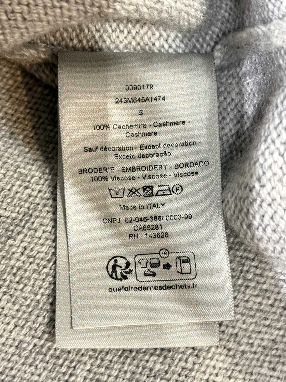 Christian Dior クリスチャンディオール カシミヤ100％ ニット セーター グレー S イタリア製 レディース TT039