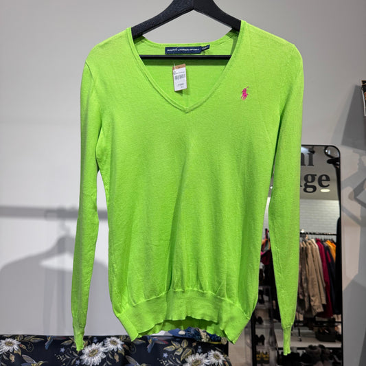 RALPH LAUREN SPORT ラルフローレンスポーツ Vネック ニット セーター グリーン S ポニー刺繍 TT057