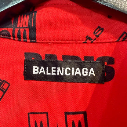 BALENCIAGA バレンシアガ 総柄 半袖シャツ レッド 37 オーバーサイズ メンズ TT041