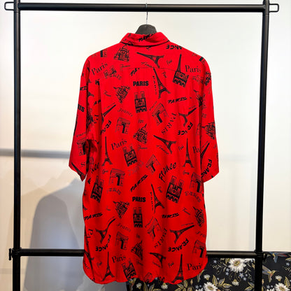 BALENCIAGA バレンシアガ 総柄 半袖シャツ レッド 37 オーバーサイズ メンズ TT041
