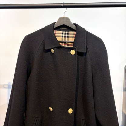 BURBERRY ウール カシミヤ コート ブラック ノバチェック 38 レディース TT006
