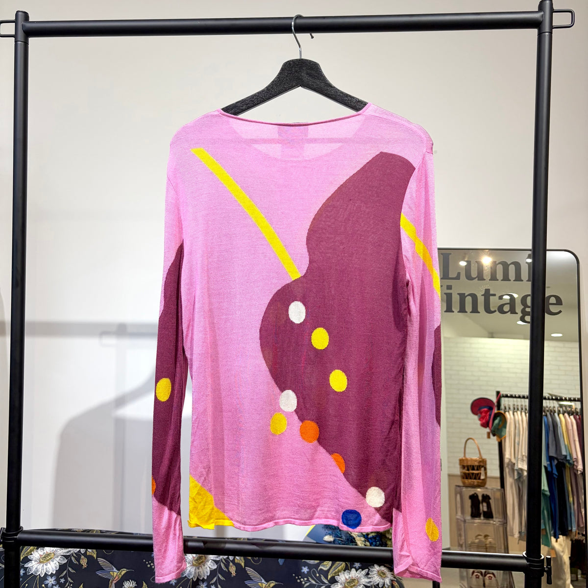 CHANEL ココマーク 総柄 長袖 ニットトップス ピンク マルチカラー 46 フランス製 レディース TT009