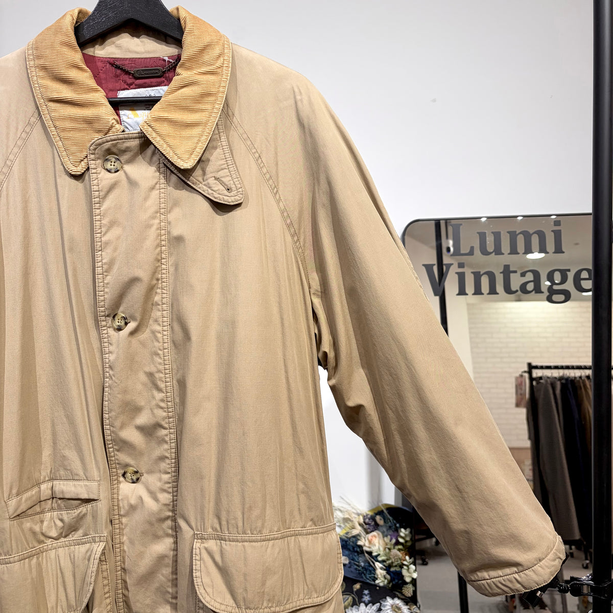 Aquascutum アクアスキュータム GORE-TEX ロングコート ベージュ コーデュロイ襟 サイズL メンズ TT101