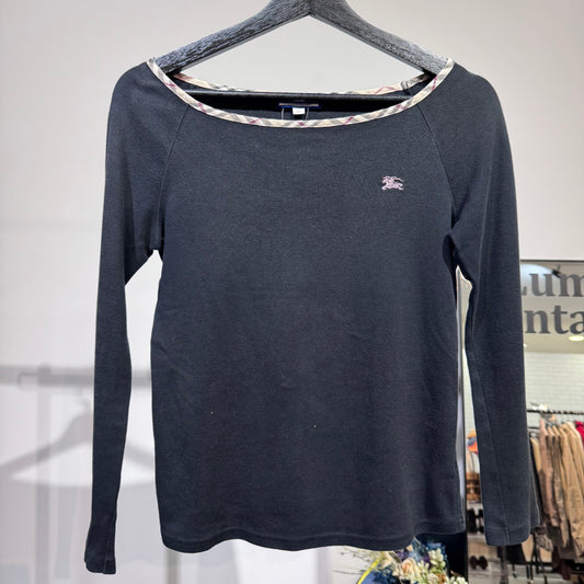 BURBERRY BLUE LABEL バーバリーブルーレーベル 長袖カットソー ブラック ノバチェック ホース刺繍 サイズ38 M レディース TT056