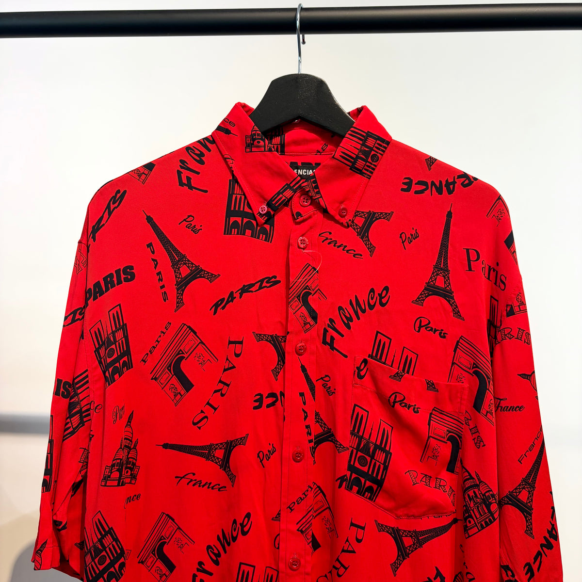BALENCIAGA バレンシアガ 総柄 半袖シャツ レッド 37 オーバーサイズ メンズ TT041