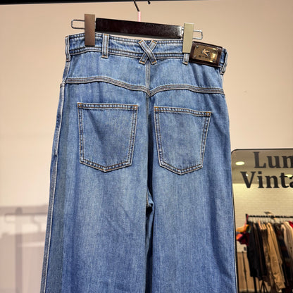 ETRO エトロ 刺繍 ワイドデニムパンツ ライトブルー レディース サイズ26 イタリア製 TT067