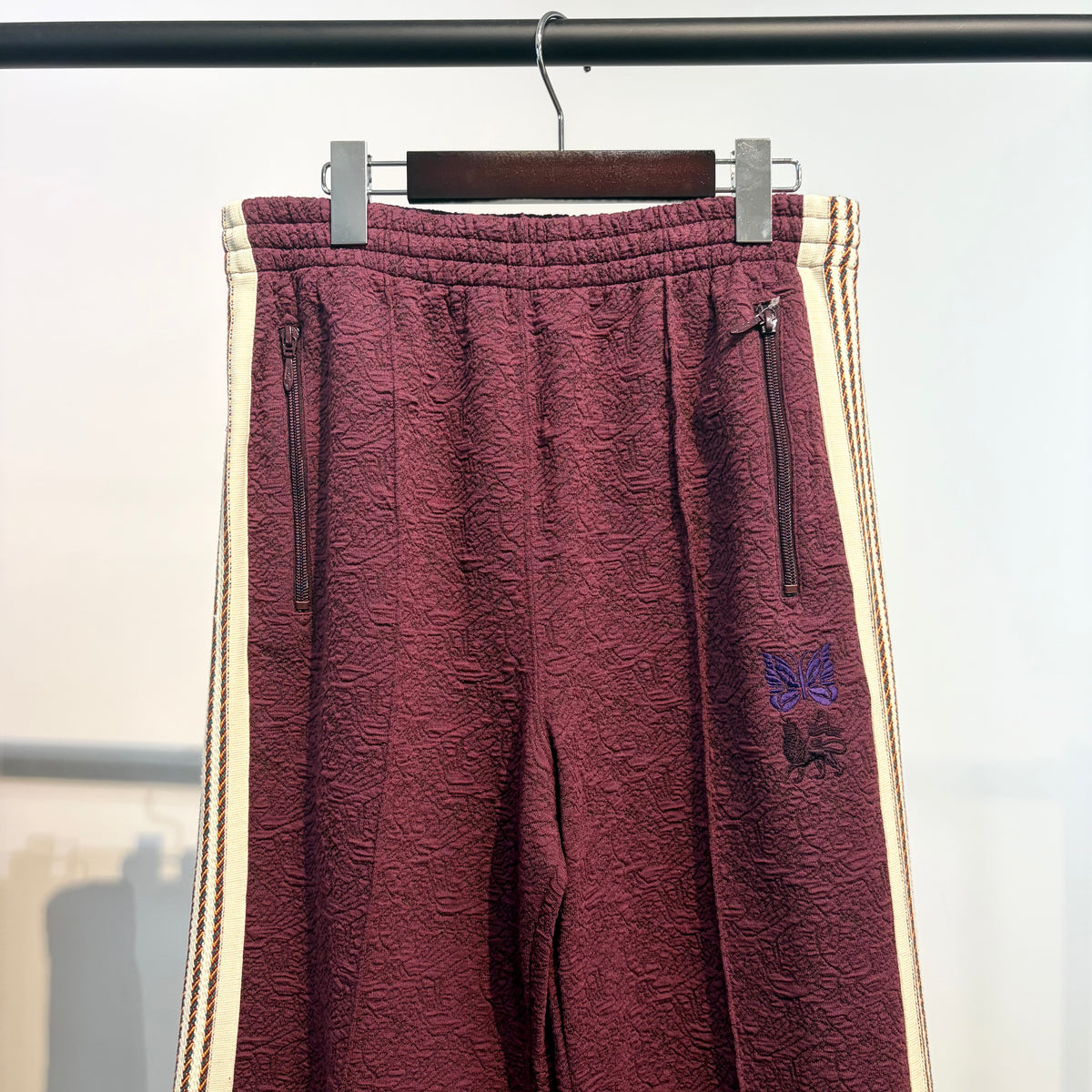 Needles × Sasquatchfabrix. トラックパンツ ボルドー S 蝶刺繍 メンズ 日本製 TT029