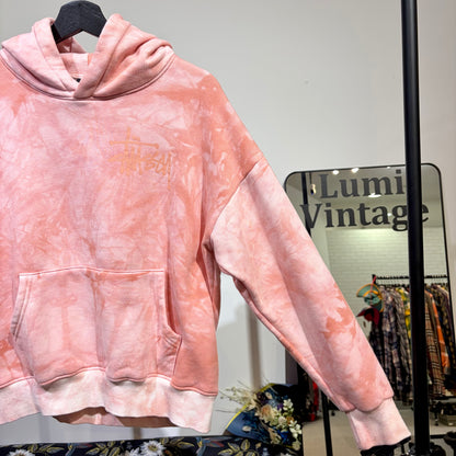 STUSSY ロゴ プルオーバーパーカー タイダイ ピンク XL メキシコ製 レディース  TT086