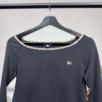 BURBERRY BLUE LABEL バーバリーブルーレーベル 長袖カットソー ブラック ノバチェック ホース刺繍 サイズ38 M レディース TT056