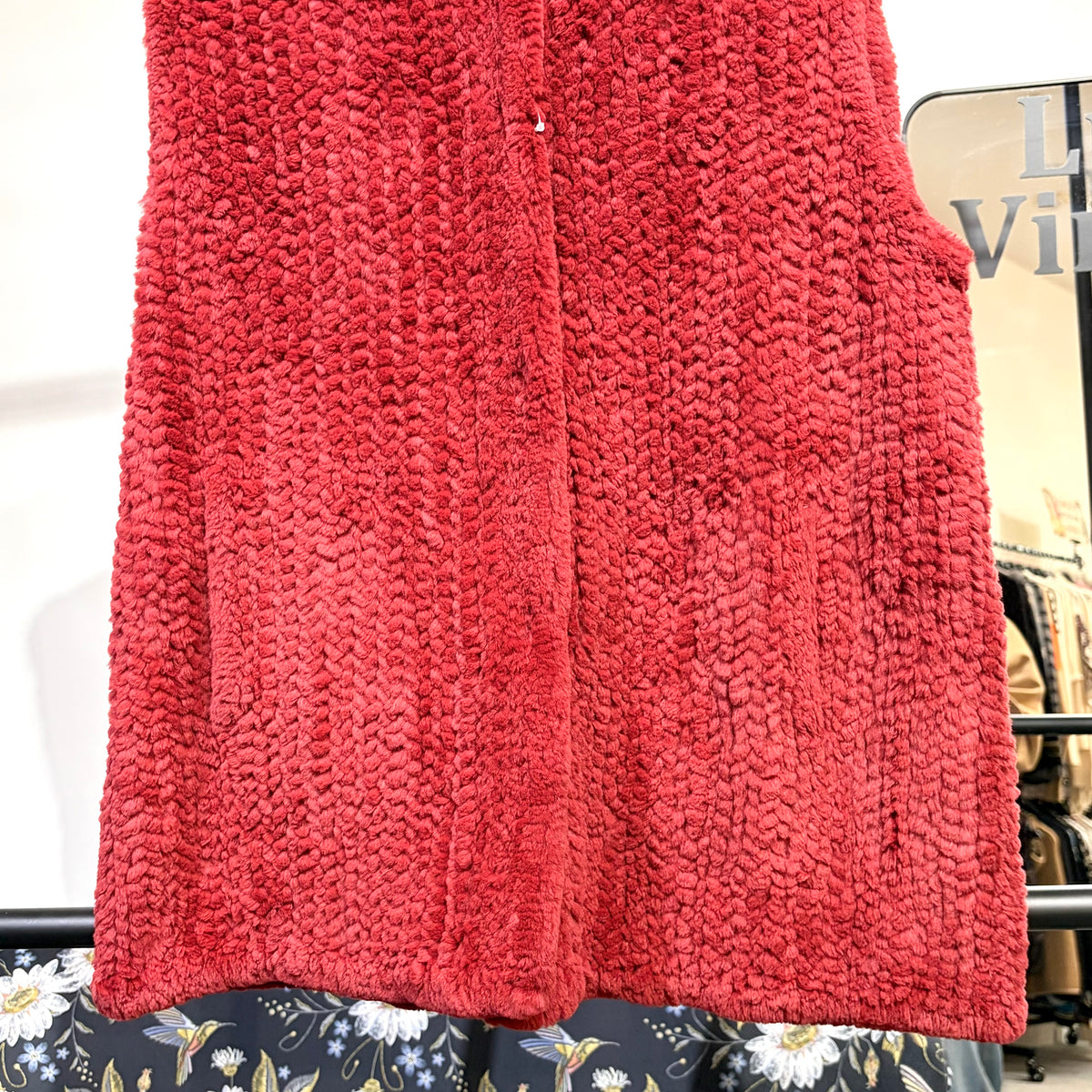 Lucia Bianchi MILANO ITALY 毛足デザイン ロングベスト レッド サイズF レディース TT096