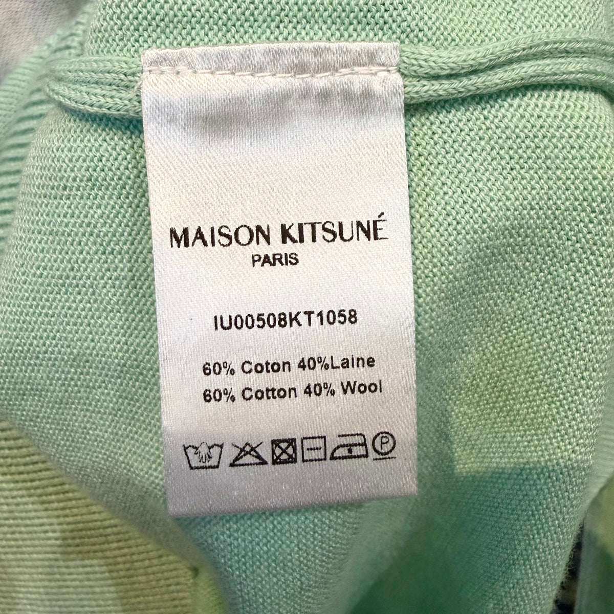 【未使用品】MAISON KITSUNÉ メゾンキツネ フォックス刺繍 ニット セーター ミストグリーン S メンズ TT031