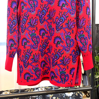 【未使用品】Yves Saint Laurent イヴ・サンローラン 総柄 ニット セーター レッド M ウール100％ 日本製 レディース TT033