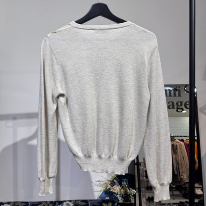 ETRO エトロ フラワープリント切替 カーディガン 長袖 ホワイト系 アイボリー系 レディース トップス L相当 TT052