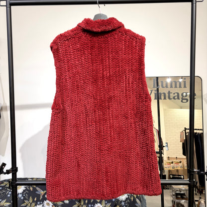 Lucia Bianchi MILANO ITALY 毛足デザイン ロングベスト レッド サイズF レディース TT096