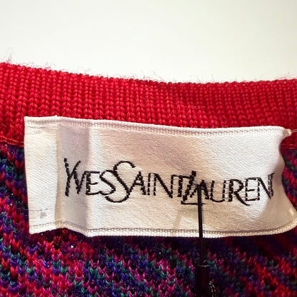 【未使用品】Yves Saint Laurent イヴ・サンローラン 総柄 ニット セーター レッド M ウール100％ 日本製 レディース TT033