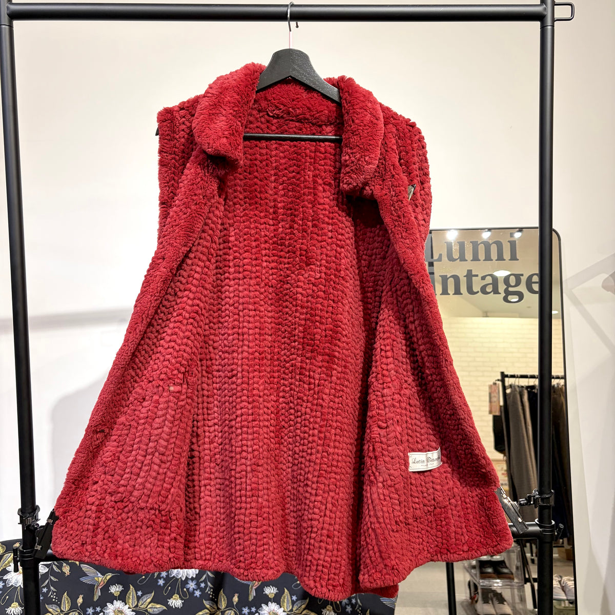 Lucia Bianchi MILANO ITALY 毛足デザイン ロングベスト レッド サイズF レディース TT096