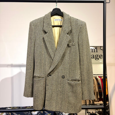 EMPORIO ARMANI ヘリンボーン テーラードジャケット ブラック×アイボリー 40 イタリア製 メンズ TT076