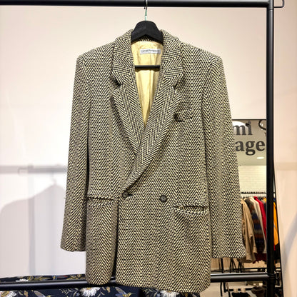 EMPORIO ARMANI ヘリンボーン テーラードジャケット ブラック×アイボリー 40 イタリア製 メンズ TT076