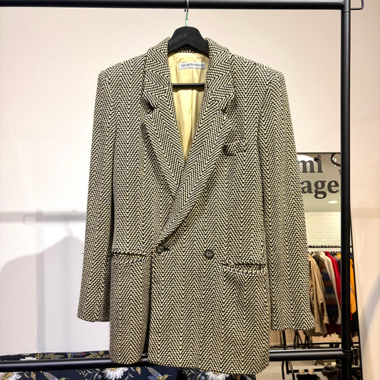 EMPORIO ARMANI ヘリンボーン テーラードジャケット ブラック×アイボリー 40 イタリア製 メンズ TT076