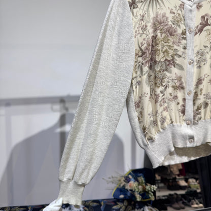 ETRO エトロ フラワープリント切替 カーディガン 長袖 ホワイト系 アイボリー系 レディース トップス L相当 TT052
