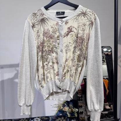 ETRO エトロ フラワープリント切替 カーディガン 長袖 ホワイト系 アイボリー系 レディース トップス L相当 TT052