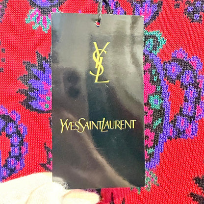 【未使用品】Yves Saint Laurent イヴ・サンローラン 総柄 ニット セーター レッド M ウール100％ 日本製 レディース TT033
