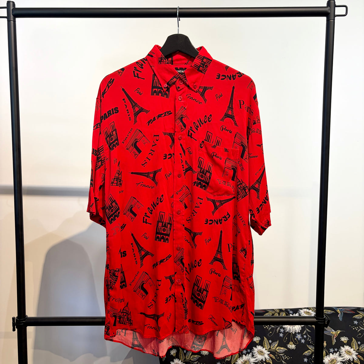 BALENCIAGA バレンシアガ 総柄 半袖シャツ レッド 37 オーバーサイズ メンズ TT041