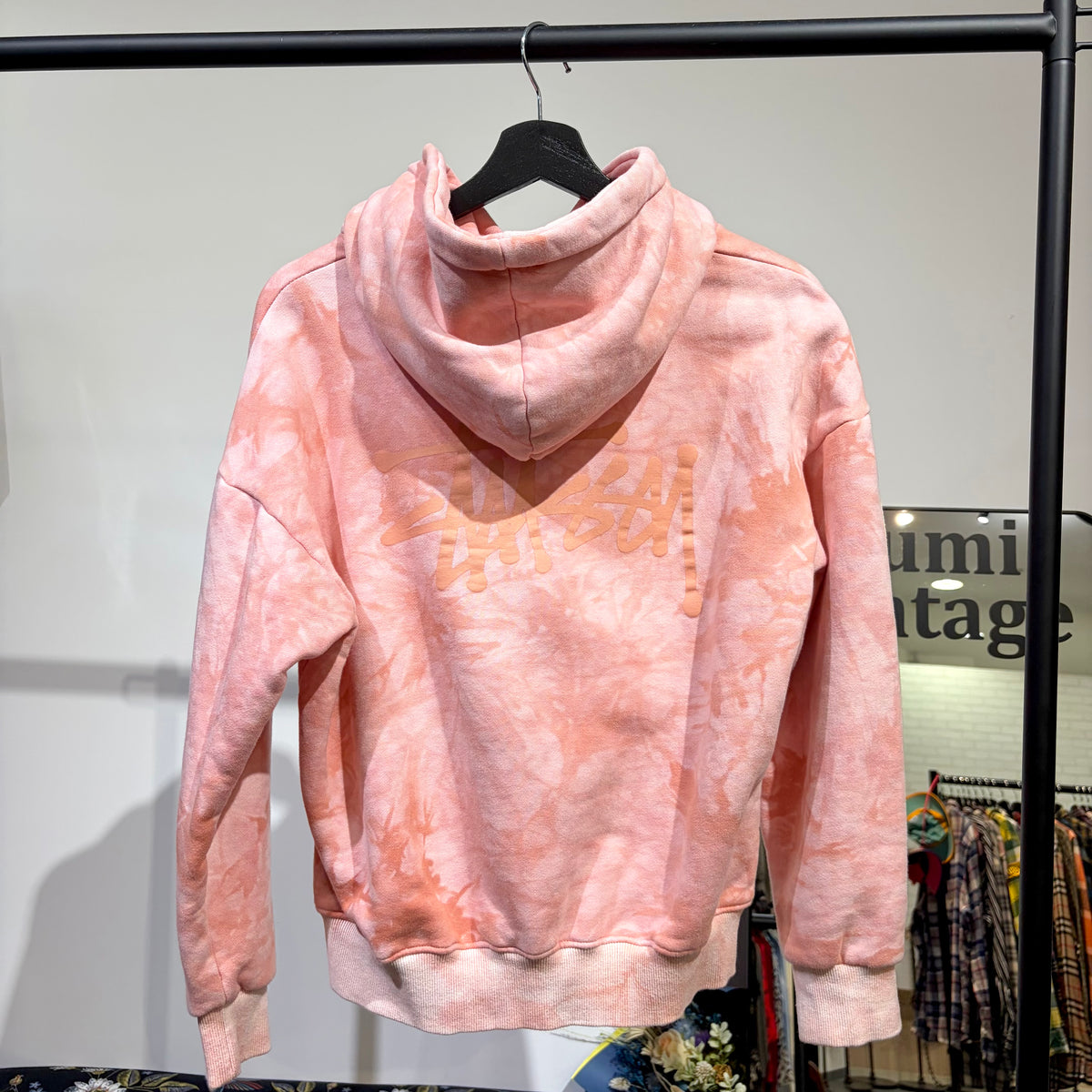 STUSSY ロゴ プルオーバーパーカー タイダイ ピンク XL メキシコ製 レディース  TT086