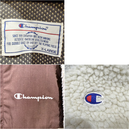 Champion ボアフリースジャケット アイボリー×ブラウン XL 刺繍ロゴ メンズ TT074