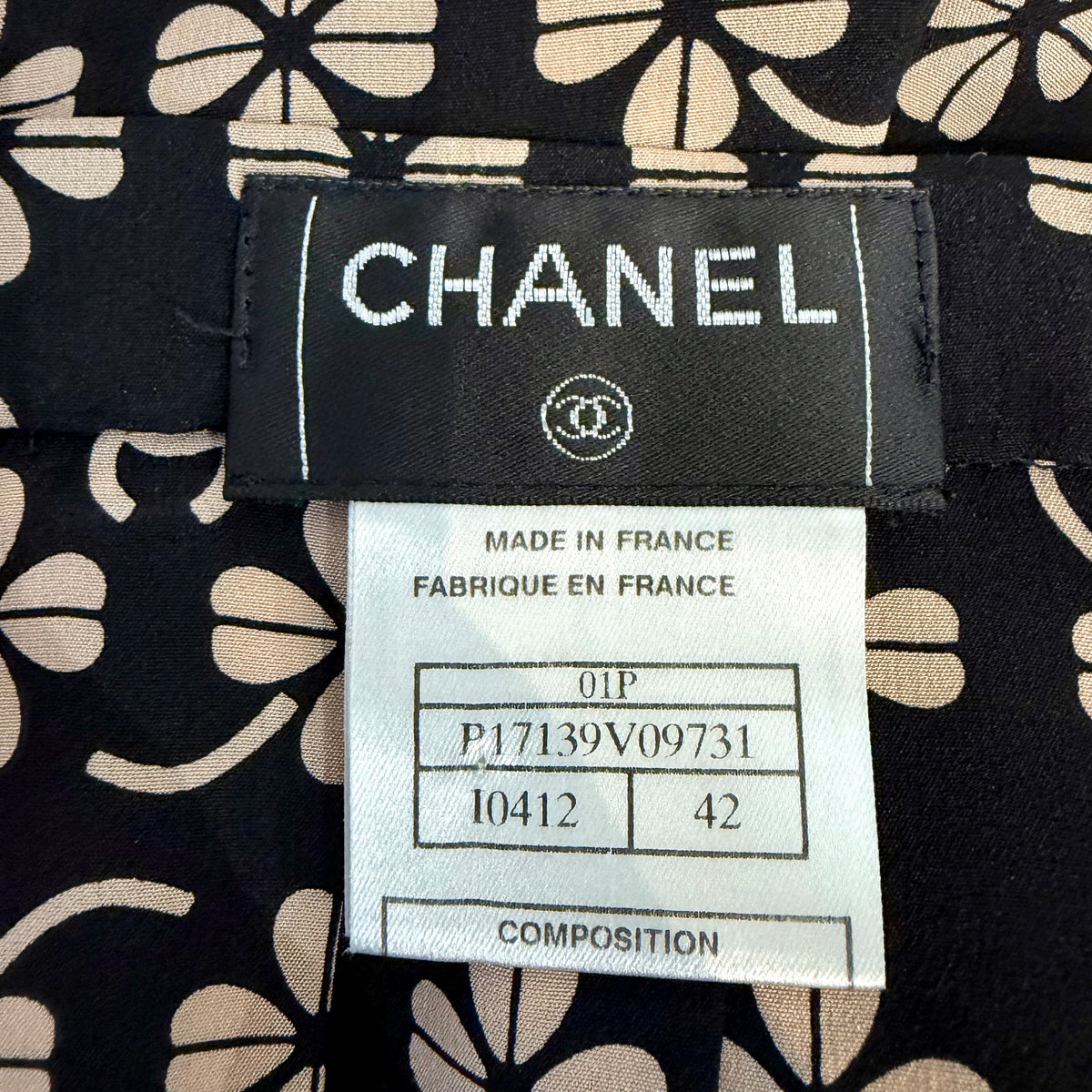 CHANEL カメリア ココマーク 総柄 プリーツスカート ブラック ベージュ 42 レディース TT007