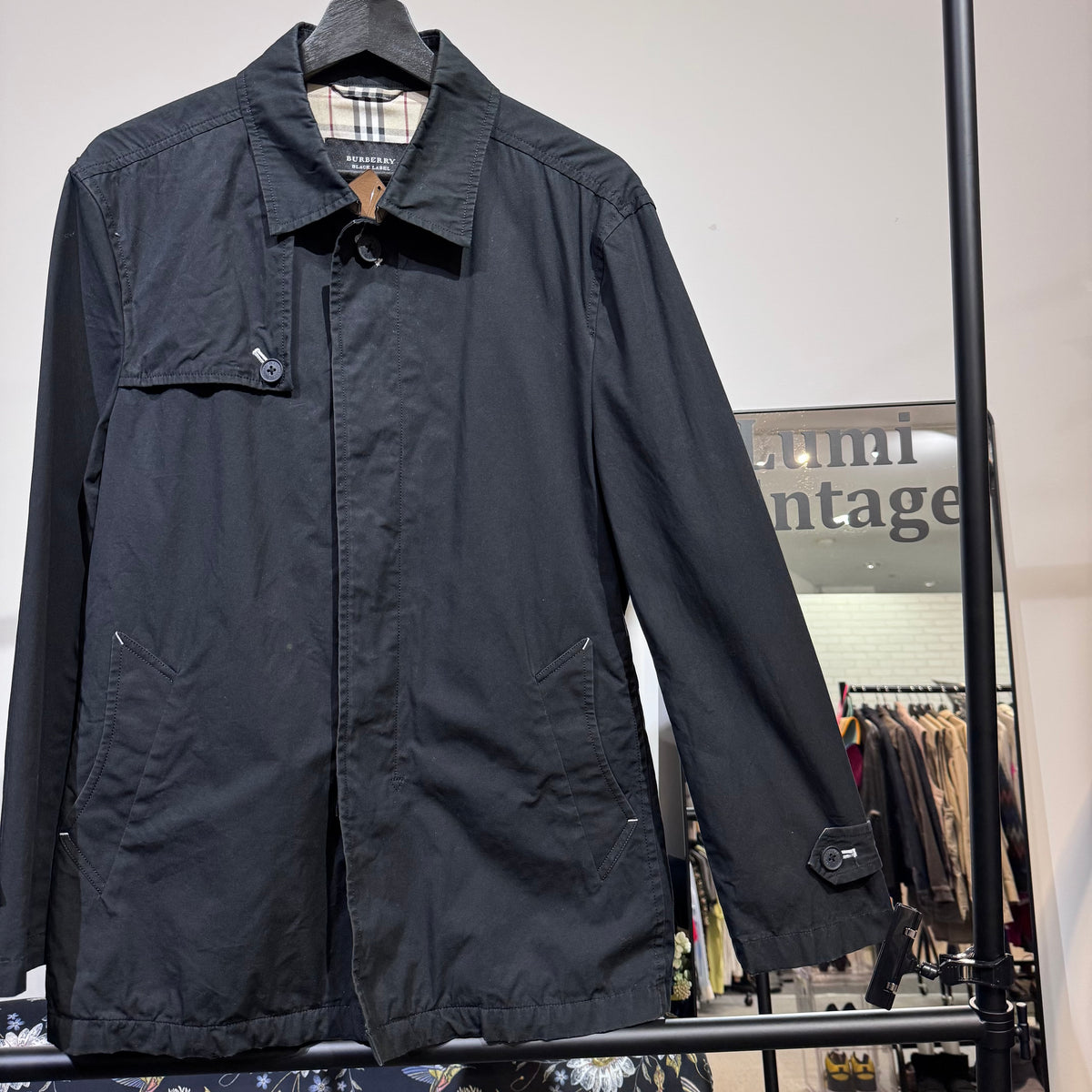 BURBERRY BLACK LABEL ステンカラーコート ブラック ノバチェック M TT065