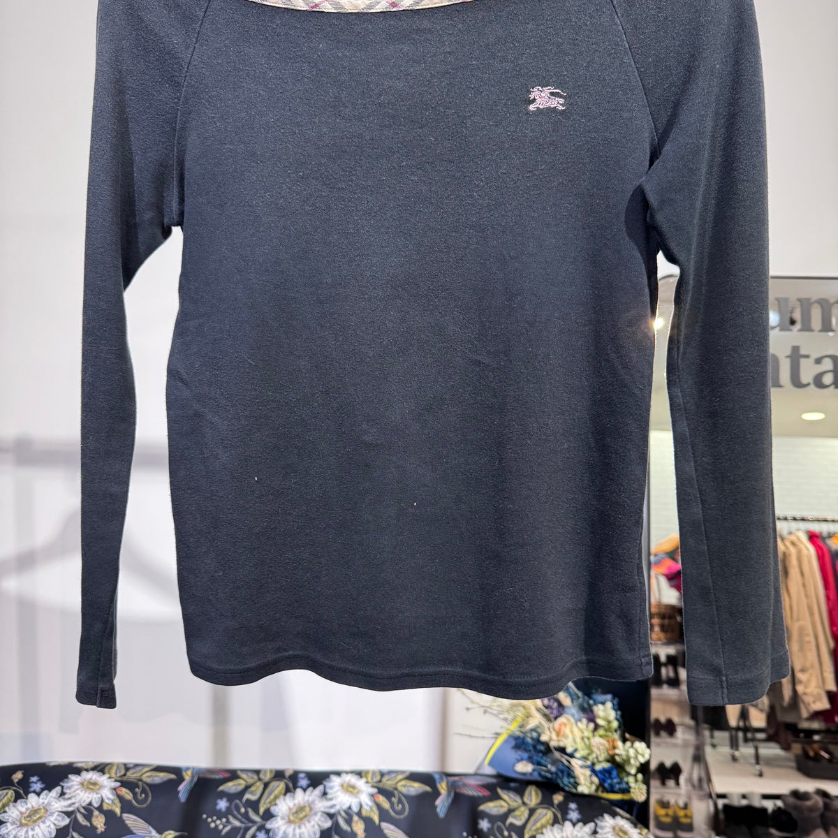 BURBERRY BLUE LABEL バーバリーブルーレーベル 長袖カットソー ブラック ノバチェック ホース刺繍 サイズ38 M レディース TT056