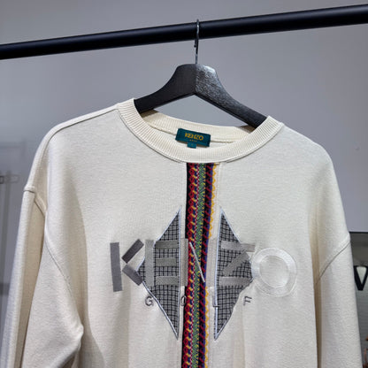 KENZO GOLF ケンゾーゴルフ ロゴデザイン メンズ スウェット ニット 長袖 アイボリー系 サイズ1 S TT051