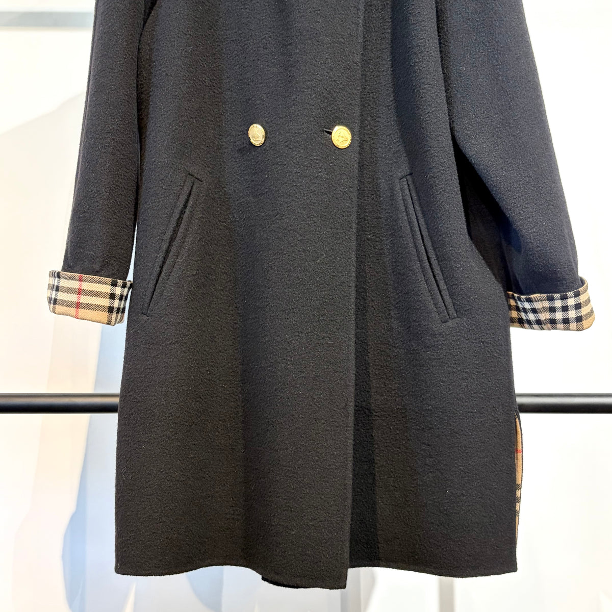 BURBERRY ウール カシミヤ コート ブラック ノバチェック 38 レディース TT006