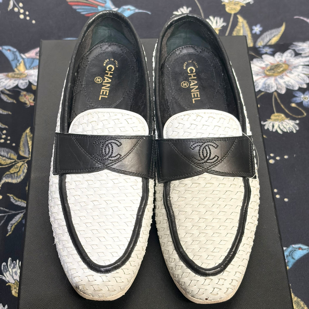 CHANEL ココマーク ローファー メッシュ ホワイト ブラック レディース 36 イタリア製 TT100