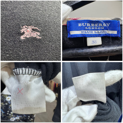 BURBERRY BLUE LABEL バーバリーブルーレーベル 長袖カットソー ブラック ノバチェック ホース刺繍 サイズ38 M レディース TT056