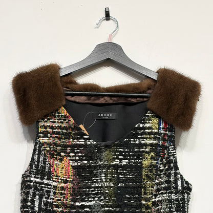 ADORE ファー切替 ツイード ノースリーブトップス ブラック マルチカラー 38 レディース TT109