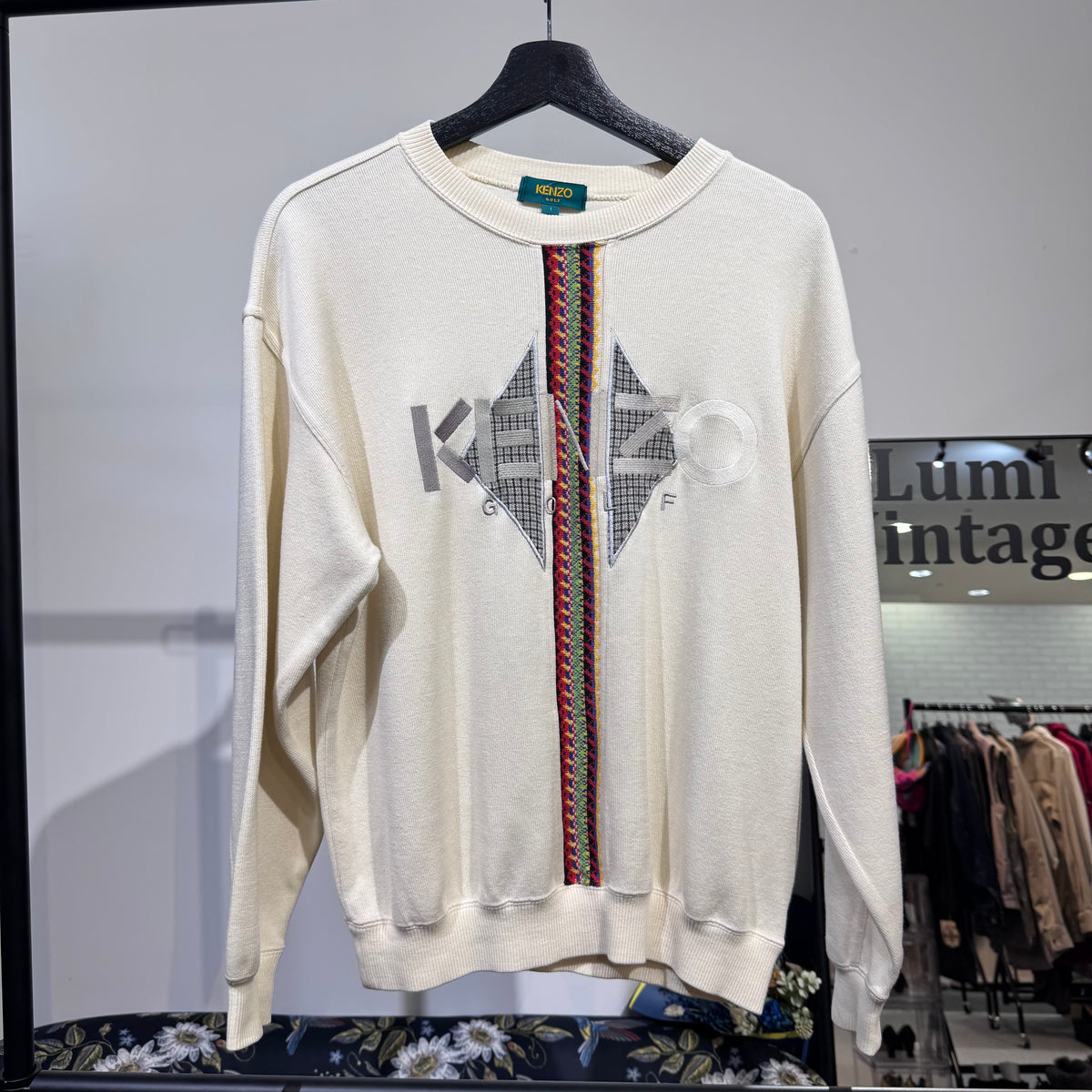 KENZO GOLF ケンゾーゴルフ ロゴデザイン メンズ スウェット ニット 長袖 アイボリー系 サイズ1 S TT051