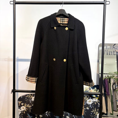 BURBERRY ウール カシミヤ コート ブラック ノバチェック 38 レディース TT006